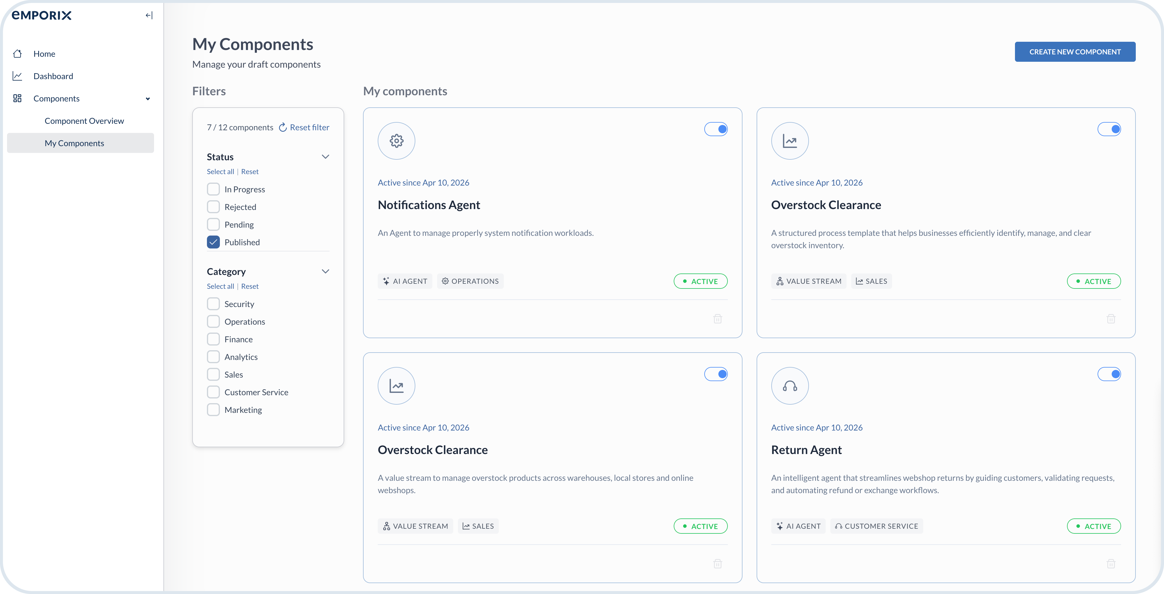 Partner Library - My Components view