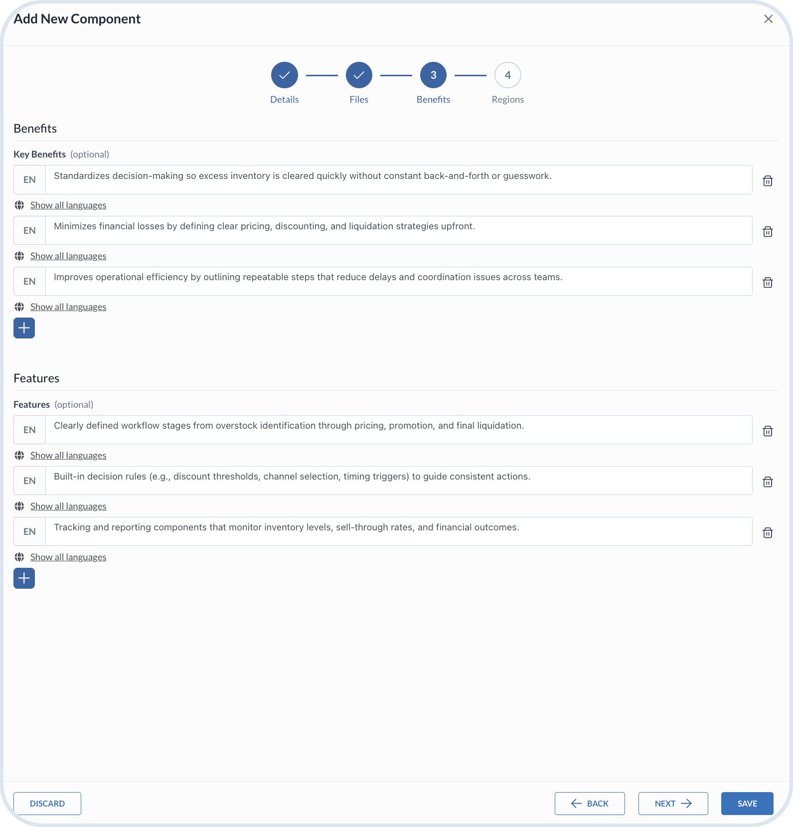 Submit component - describe features and benefits