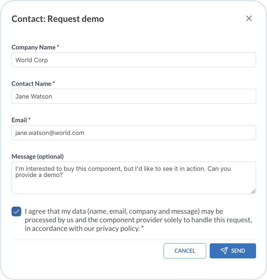 Purchase component - provide contact details for demo