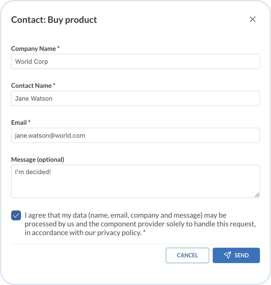 Purchase component - provide contact details
