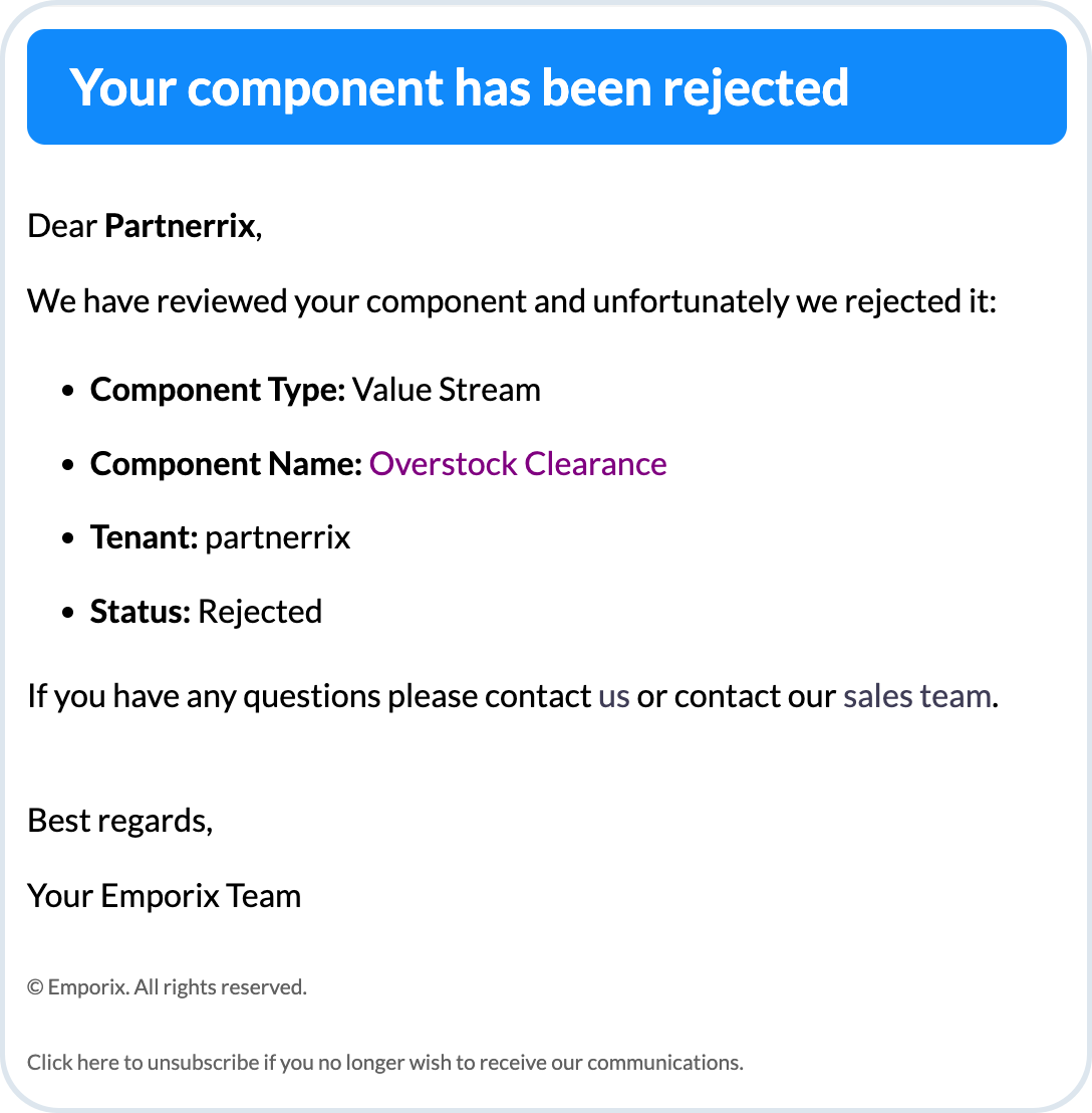 Submit component - rejection message