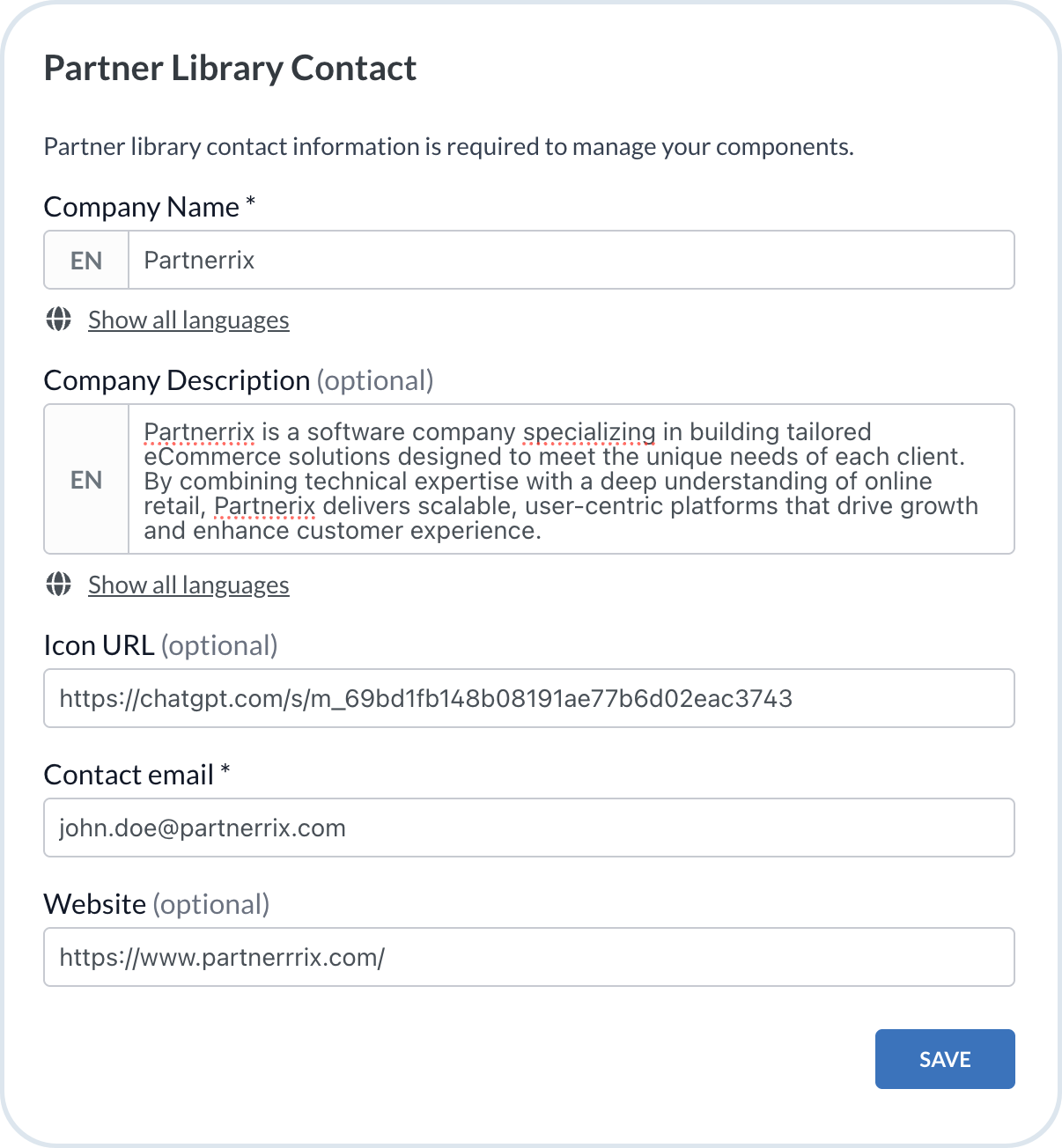 Example Partner company registration