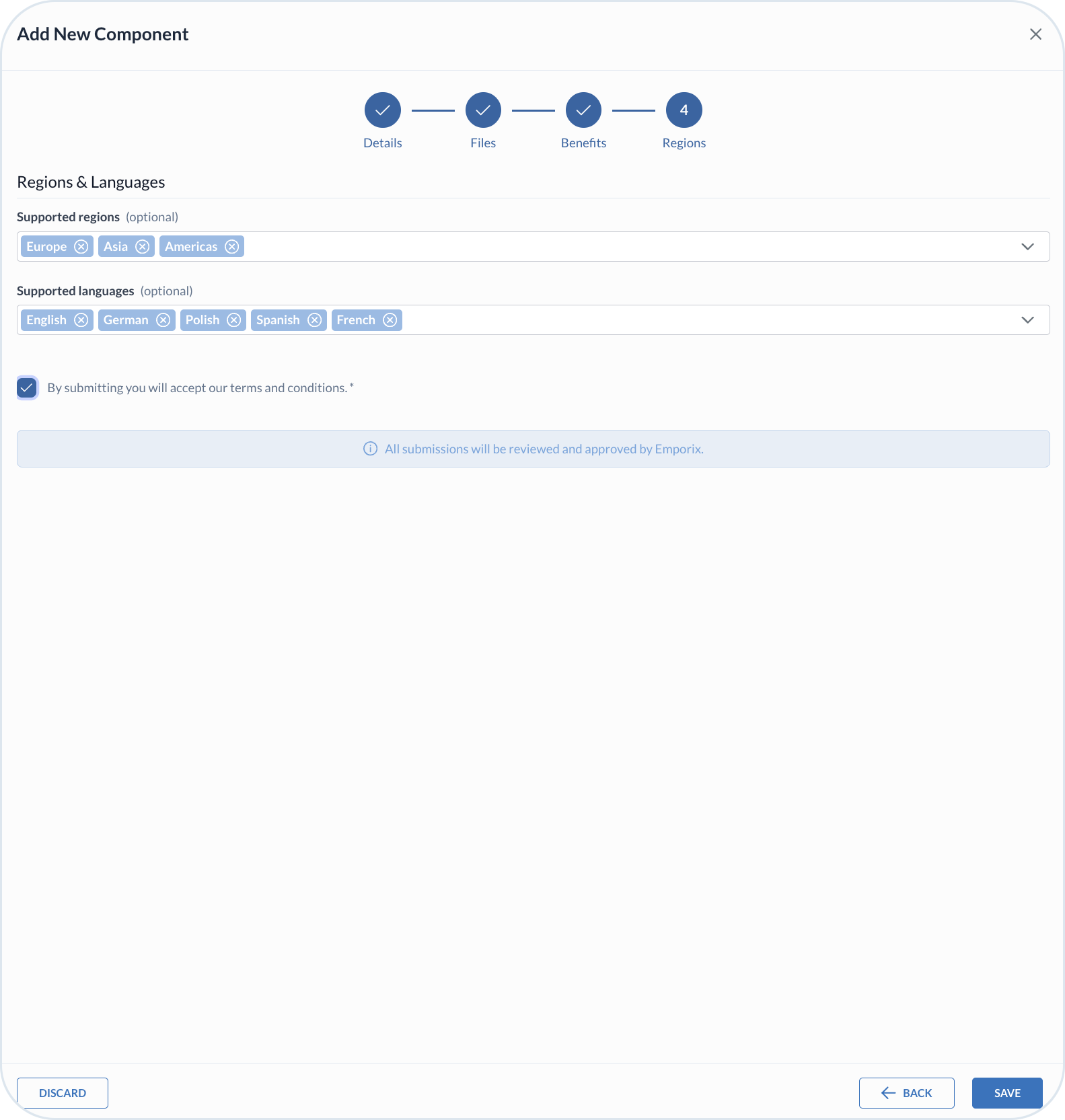 Submit component - define regional settings